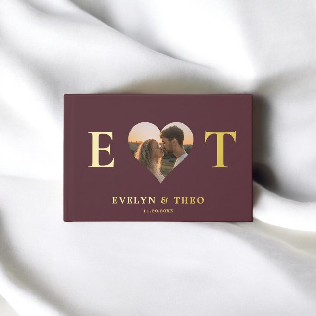 Elegant Monogram Heart Burgundy Wedding Guest Book (Creator Uploaded)