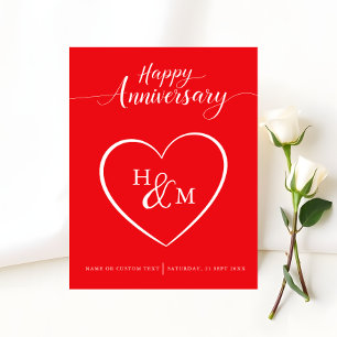 Elegant Monogram Heart Happy Anniversary Card