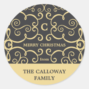 Elegant Monogram Holiday Sticker / Gold
