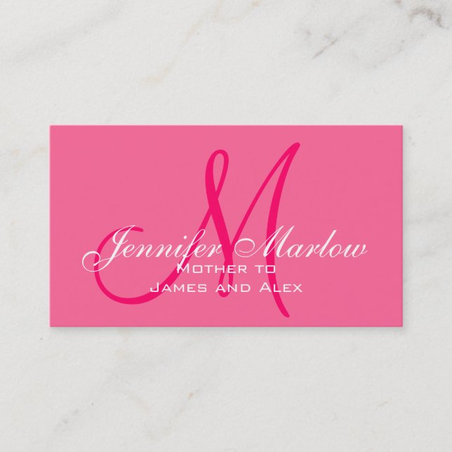 Elegant Monogram Hot Pink Mummy Calling Card (Front)