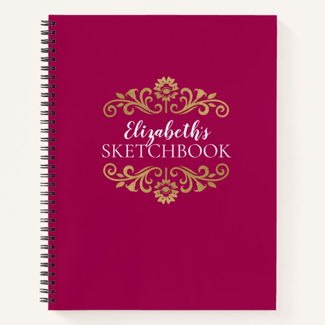 Elegant Monogram Hot Pink Sketchbook Notebook (Front)