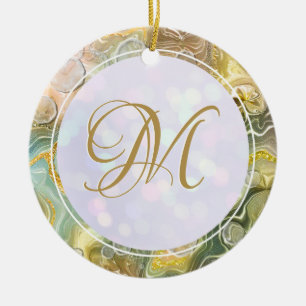 Elegant Monogram Initial Abstract Gold Marble Ceramic Tree Decoration