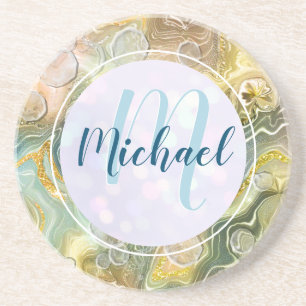 Elegant Monogram Initial Abstract Gold Marble Coaster