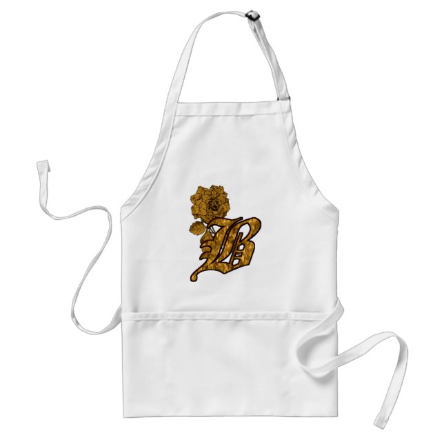Elegant Monogram Initial B Gold Peony Flower Standard Apron (Front)