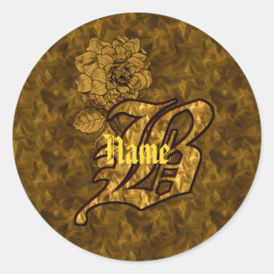 Elegant Monogram Initial B Gold Peony Personalised Classic Round Sticker