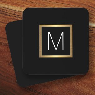 Elegant monogram initial black golden gradient coaster