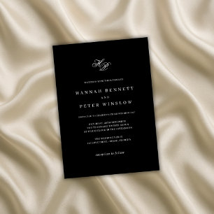 Elegant Monogram Initial Black & White Wedding Invitation