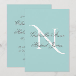 Elegant Monogram Initial Blue Wedding Invitation