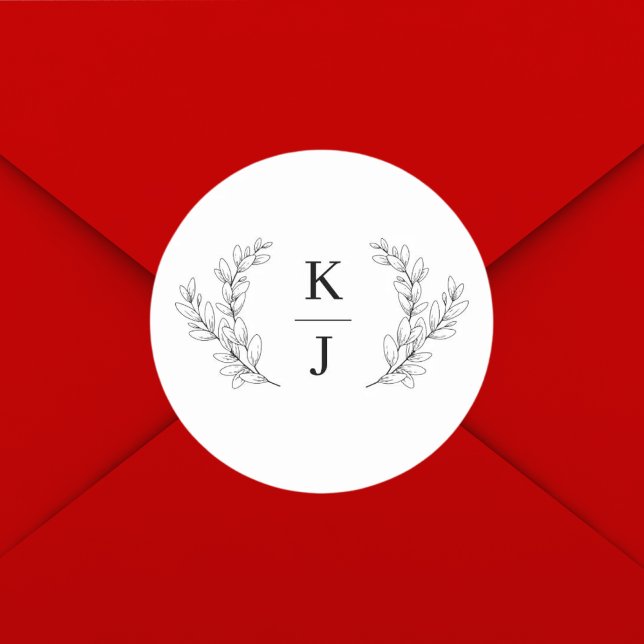 Elegant Monogram Initial Botanical Leaf Wedding  Classic Round Sticker (Creator Uploaded)