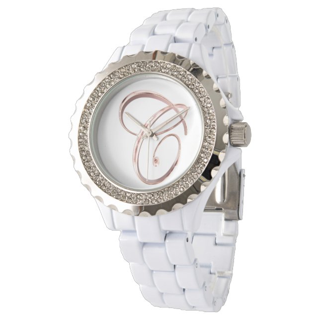 Elegant Monogram Initial C Faux Rose Gold Watch (Angled)