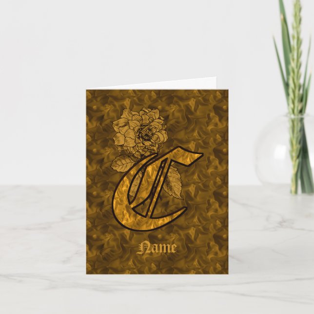 Elegant Monogram Initial C Gold Peony Personalised Note Card (Front)
