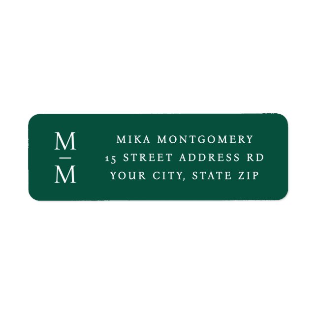 Elegant monogram initial dark green return address (Front)