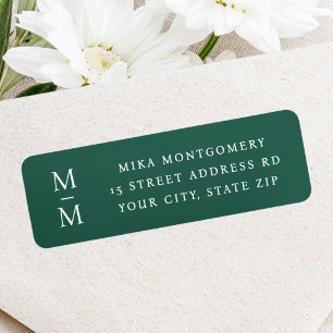 Elegant monogram initial dark green return address