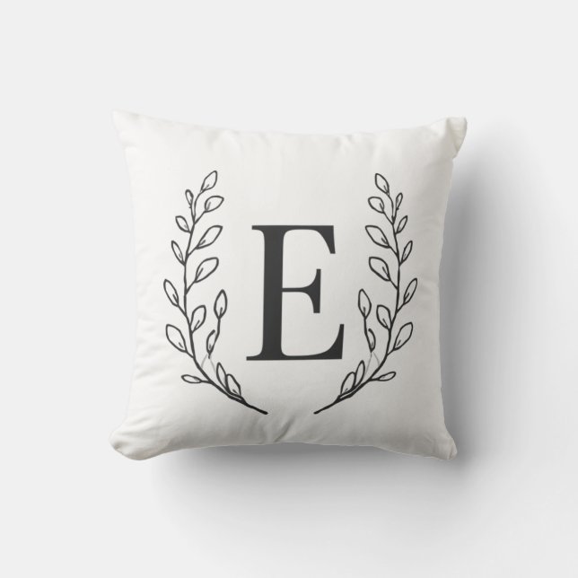 Elegant Monogram Initial E Botanical Line Art Cushion (Front)