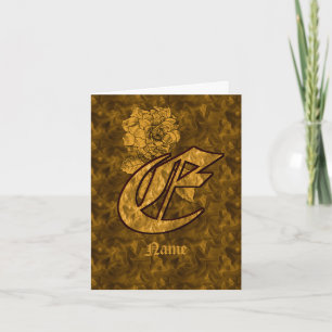 Elegant Monogram Initial E Gold Peony Personalised Note Card