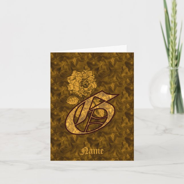 Elegant Monogram Initial G Gold Peony Personalised Note Card (Front)
