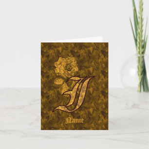 Elegant Monogram Initial I Gold Peony Personalised Note Card