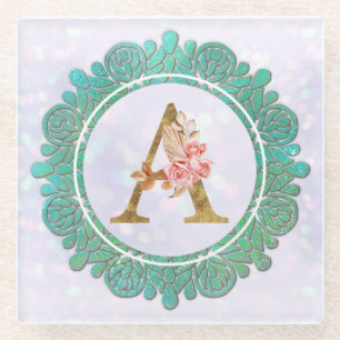 Elegant Monogram Initial Letters with Mandala Glass Coaster