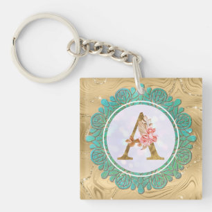 Elegant Monogram Initial Letters with Mandala Key Ring