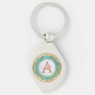 Elegant Monogram Initial Letters with Mandala Key Ring