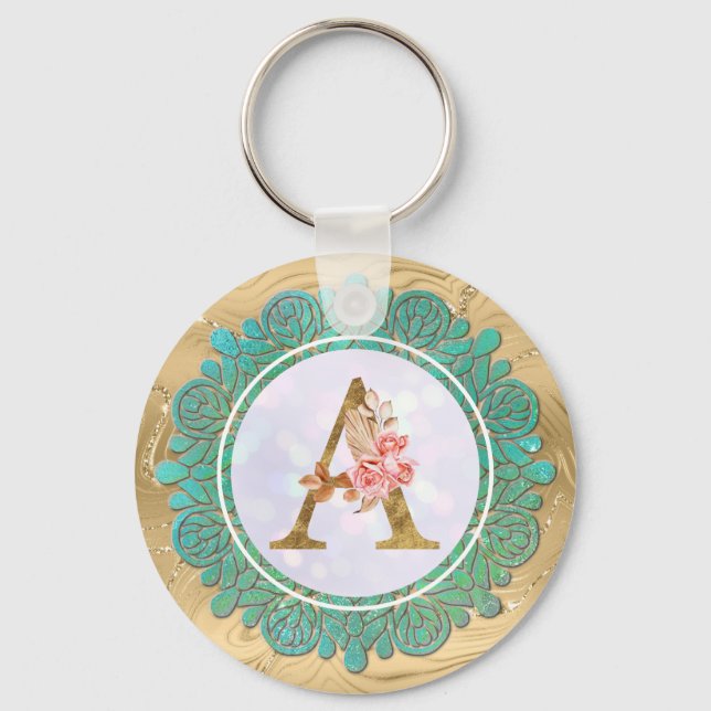 Elegant Monogram Initial Letters with Mandala Key Ring (Front)