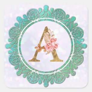 Elegant Monogram Initial Letters with Mandala Square Sticker