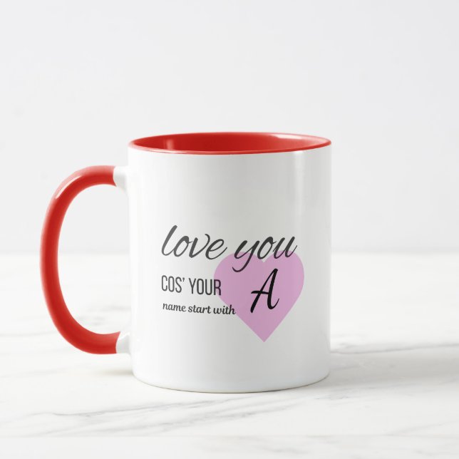 Elegant Monogram Initial Love You cos your name Mug (Left)