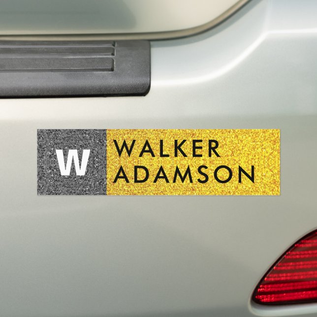 Elegant Monogram Initial, Luxury Black Gold Car Bumper Sticker (On Car)