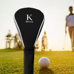 Elegant monogram initial name personalised black golf head cover<br><div class="desc">Modern simple masculine stylish gold accessories with black and white trendy typography (changeable colours).            Personalised gift for him: dad,  father,  husband,  son,  boyfriend,  groom,  best man,  groomsmen.</div>