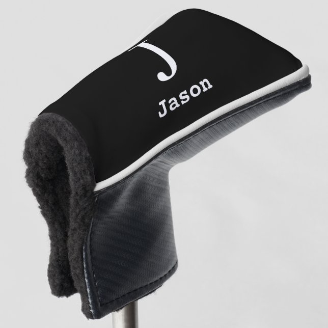 Elegant Monogram Initial Name Personalised Black Golf Head Cover (3/4 Front)