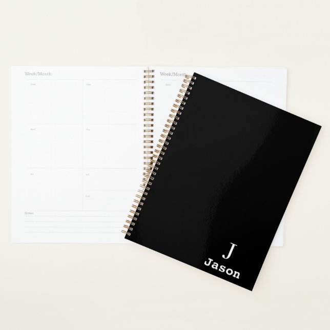 Elegant Monogram Initial Name Personalised Black Planner (Display)