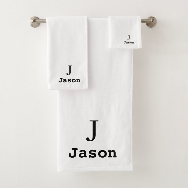 Elegant Monogram Initial Name Personalised White Bath Towel Set (Insitu)