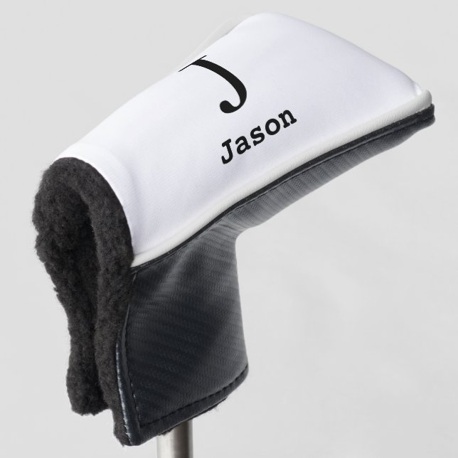 Elegant Monogram Initial Name Personalised White Golf Head Cover (3/4 Front)