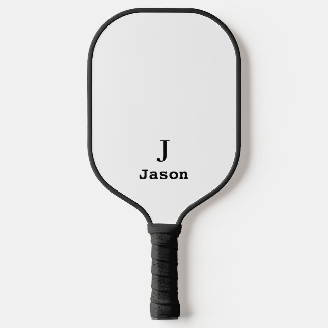 Elegant Monogram Initial Name Personalised White Pickleball Paddle (Front)