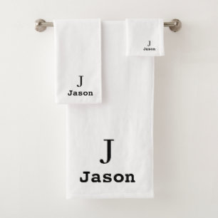 Elegant Monogram Initial Name Personalized White Bath Towel Set
