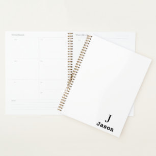 Elegant Monogram Initial Name Personalized White Planner