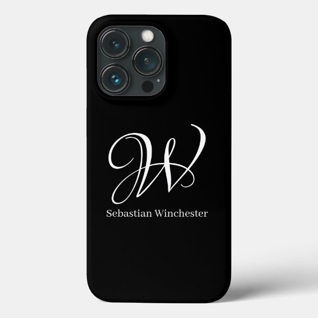 Elegant monogram initial name script black white Case-Mate iPhone case (Back)