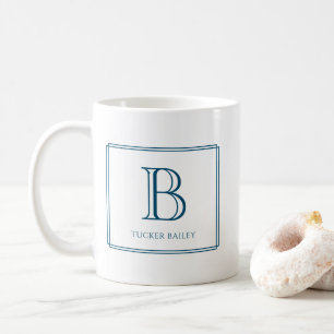 Elegant Monogram Initial Navy Blue Border Coffee Mug