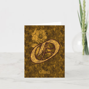 Elegant Monogram Initial O Gold Peony Personalised Note Card