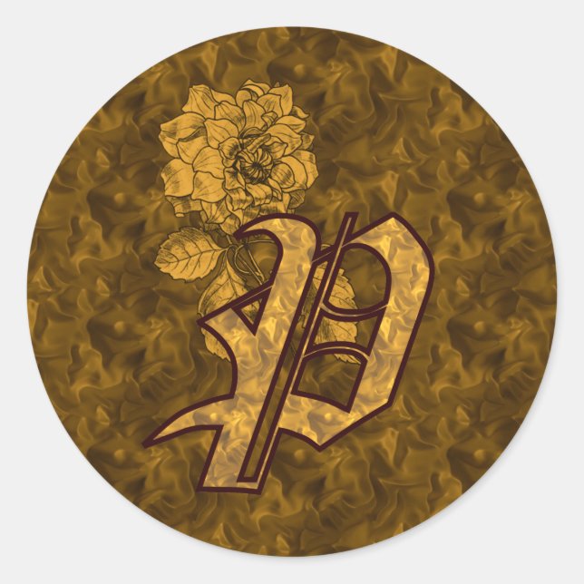 Elegant Monogram Initial P Gold Peony Flower Classic Round Sticker (Front)