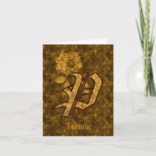 Elegant Monogram Initial P Gold Peony Personalised Note Card