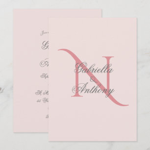 Elegant Monogram Initial Pink Wedding Invitation