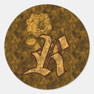 Elegant Monogram Initial R Gold Peony Flower Classic Round Sticker