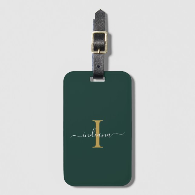 Elegant Monogram Initial Script Name Travel Luggage Tag (Front Vertical)