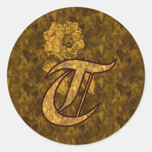 Elegant Monogram Initial T Gold Peony Sticker