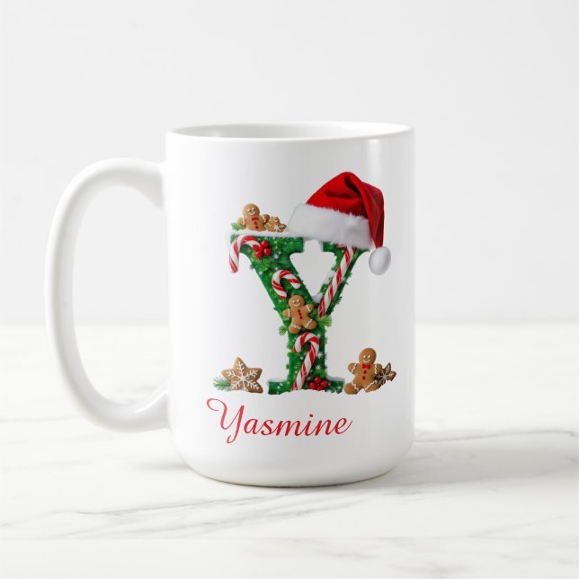 Elegant Monogram initial Y merry Christmas  Coffee Mug (Left)
