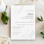 Elegant Monogram Initials 50th Wedding Anniversary Invitation<br><div class="desc">A simple and stylish design with an elegant edge, this modern minimal 50th Wedding Anniversary invitation features beautiful calligraphy script monograms of the husband and wife on alternating corners. A crisp text layout displays the details of your event with a clean classic look sophisticated styling with large initials and rich...</div>