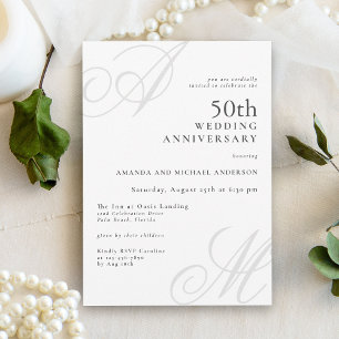 Elegant Monogram Initials 50th Wedding Anniversary Invitation