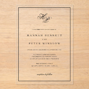 Elegant Monogram Initials Black Frame Wedding Acrylic Invitations