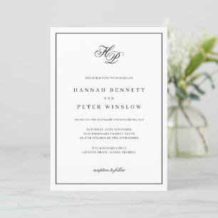 Elegant Monogram Initials Black Frame Wedding Invitation